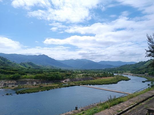 Beautiful river image of the hydro dam that supplies Danang with electric power.